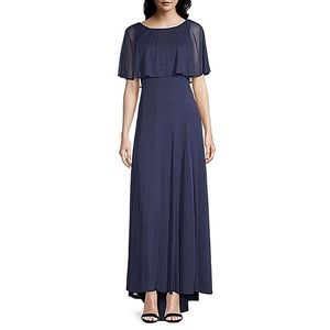 J Taylor Short Sleeve Cape Evening Gown